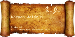 Korpos Jolán névjegykártya